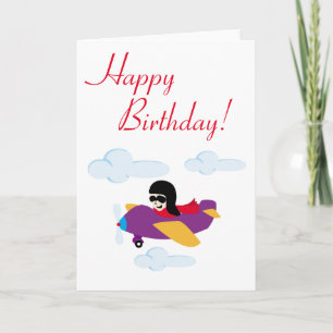 Boy flying by plane card