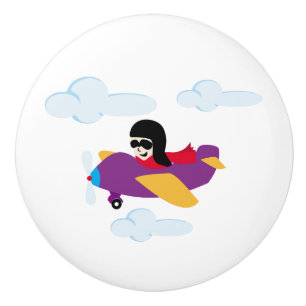 Boy flying by plane ceramic knob