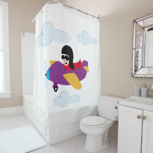 Boy flying by plane shower curtain