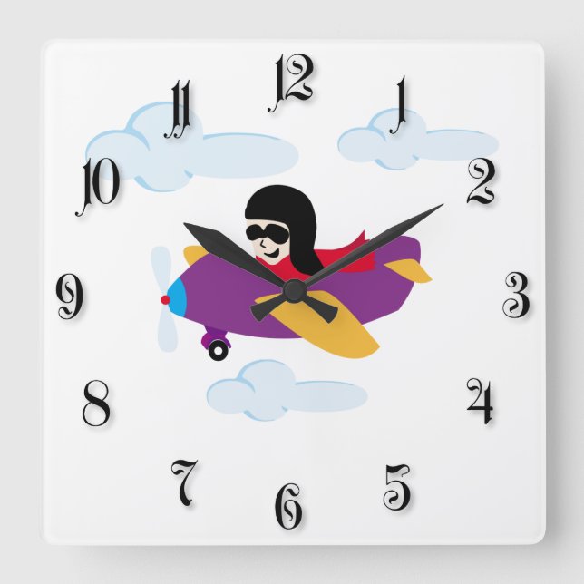 Boy flying by plane square wall clock (Front)