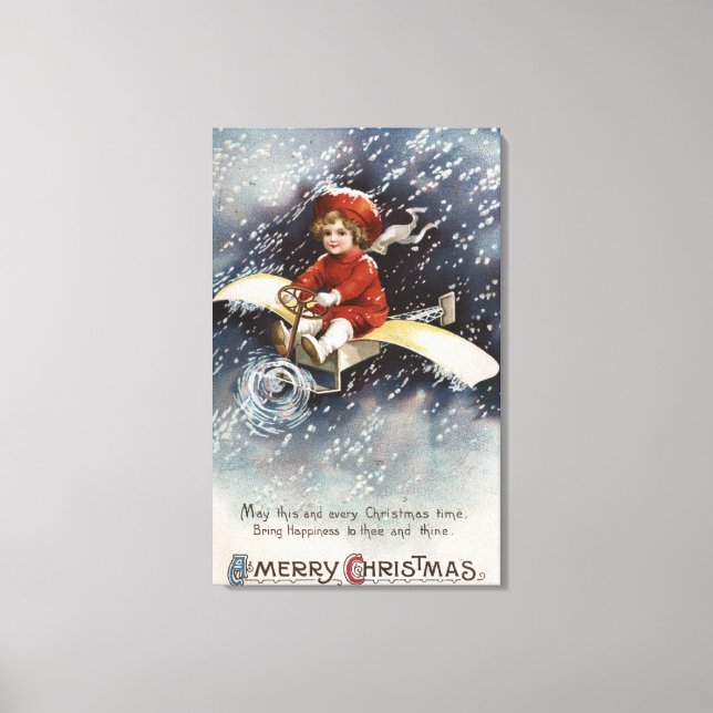 Boy Flying Make-Shift Aeroplane Canvas Print (Front)