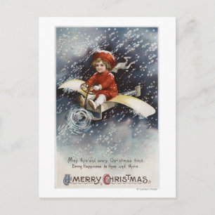 Boy Flying Make-Shift Aeroplane Holiday Postcard