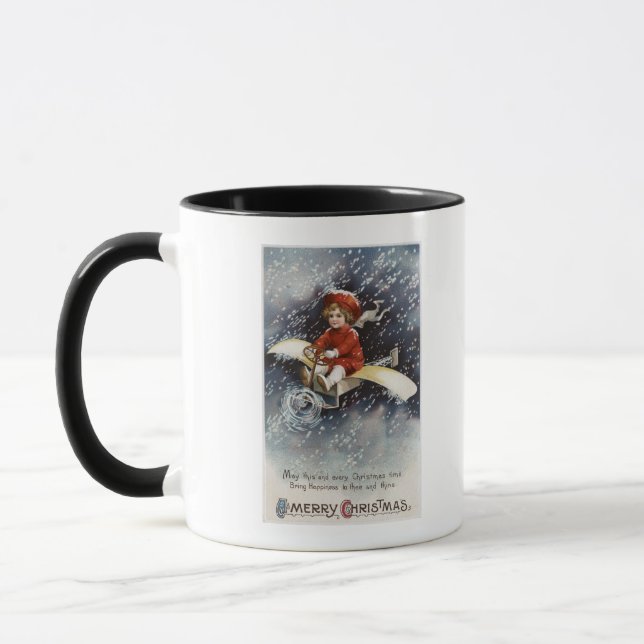 Boy Flying Make-Shift Aeroplane Mug (Left)