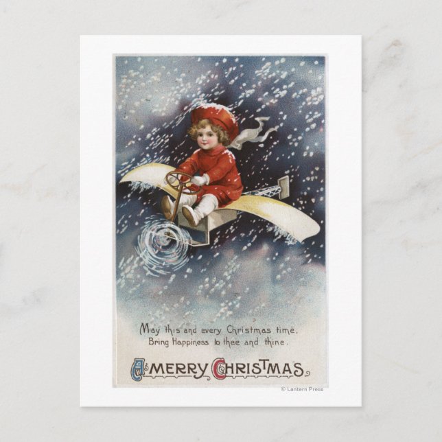 Boy Flying Make-Shift Aeroplane Postcard (Front)