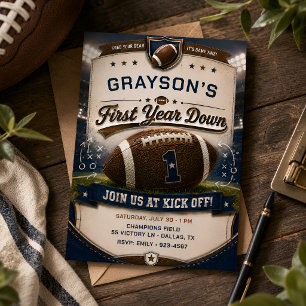 Boy Football 1st Birthday Invitation