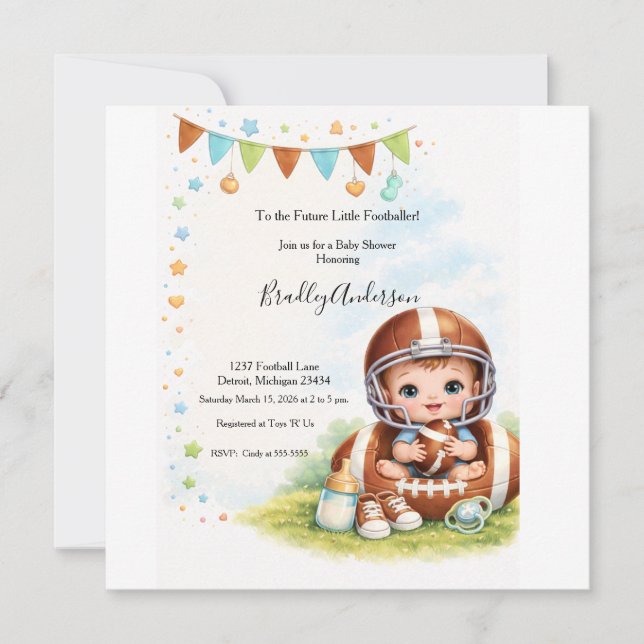 Boy Football Baby Shower Save The Date (Front)