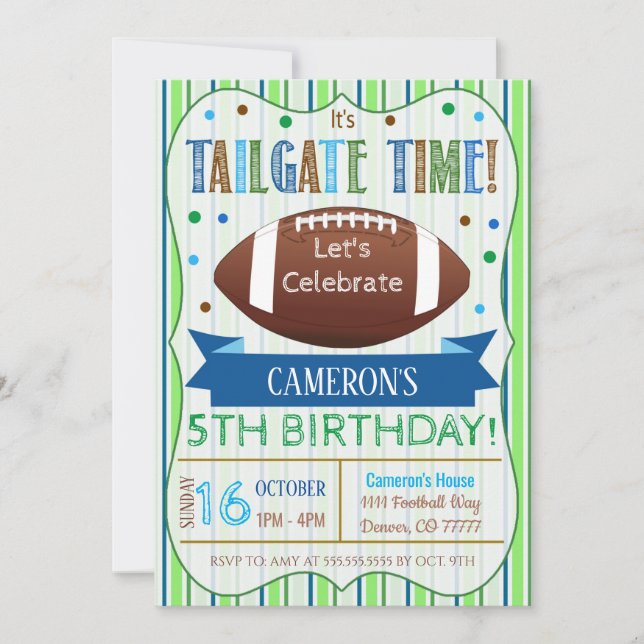 Boy Football Tailgate Birthday Invitation (Front)