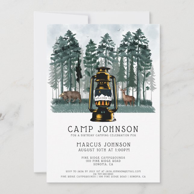 Boy Forest Woodland Camping Birthday Party Invitation (Front)