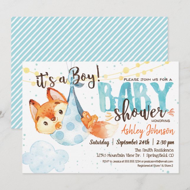 Boy Fox Baby Shower Invitation (Front/Back)