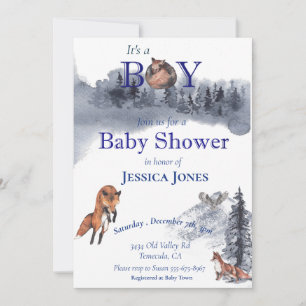 Boy Fox Baby Shower Winter Woodland Invitation
