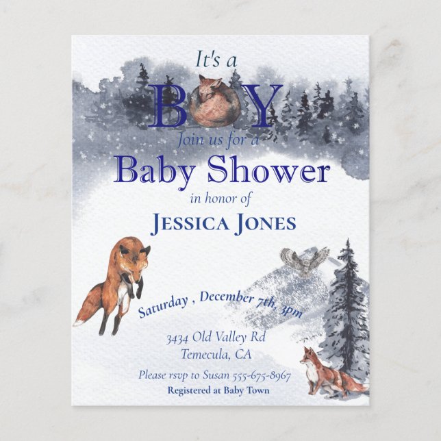 Boy Fox Baby Shower Winter Woodland Invitation Flyer (Front)