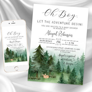 Boy Fox Woodland Oh Boy Baby Shower Invitation