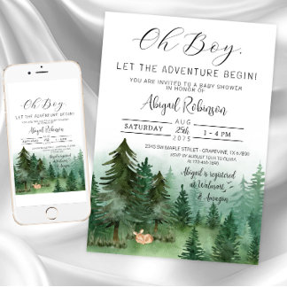 Boy Fox Woodland Oh Boy Baby Shower Invitation