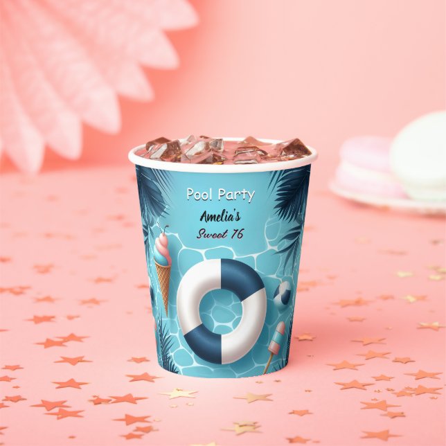 Boy Fun Teen Adult Pool Party Sweet 16 Birthday Paper Cups (Insitu)