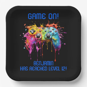 Boy Gamer Blue Video Game Party Paper Plate