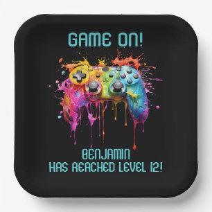Boy Gamer Teal Video Game Party Paper Plate