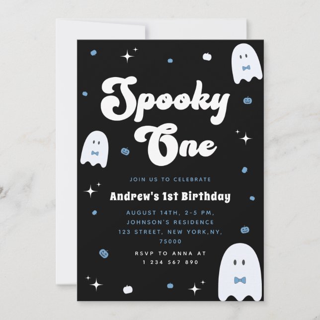 Boy Ghost Blue Spooky One 1st Birthday Halloween Invitation (Front)