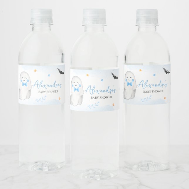 Boy Ghost Halloween Baby Shower  Water Bottle Label (Bottles)