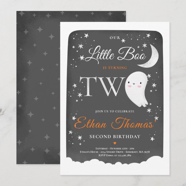 Boy Ghost Little Boo 2nd Birthday Party Halloween Invitation (Front/Back)