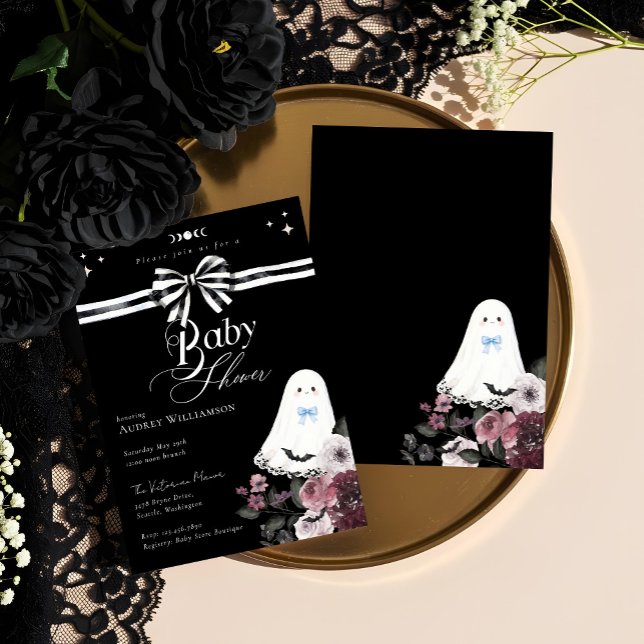 Boy Ghost Little Boo Floral Gothic Baby Shower  Invitation (Boy Ghost Little Boo Floral Gothic Baby Shower Invitation)