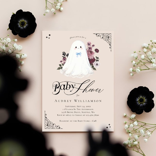 Boy Ghost Little Boo Floral Gothic Baby Shower Invitation (Boy Ghost Little Boo Floral Gothic Baby Shower Invitation)