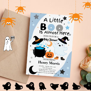Boy Ghost Little Boo Is here Halloween Baby Shower Invitation