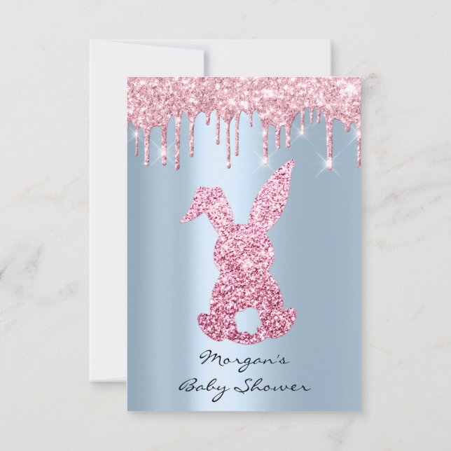Boy Gir Glitter Drips Pink Blue Baby Shower Rabbit Invitation (Back)
