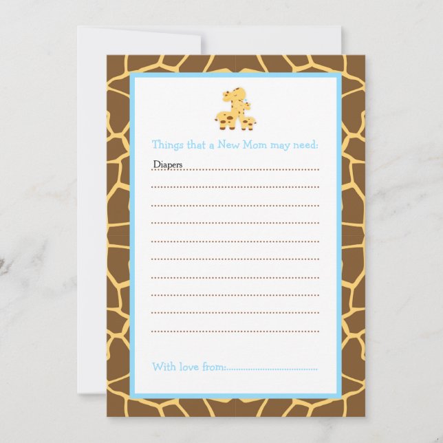 Boy Giraffe Advice List for New Moms Baby Shower Invitation (Front)