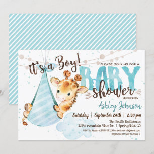 Boy Giraffe Baby Shower Invitation