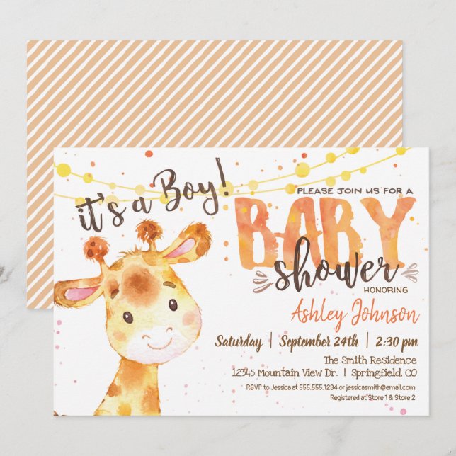 Boy Giraffe Baby Shower invitation (Front/Back)