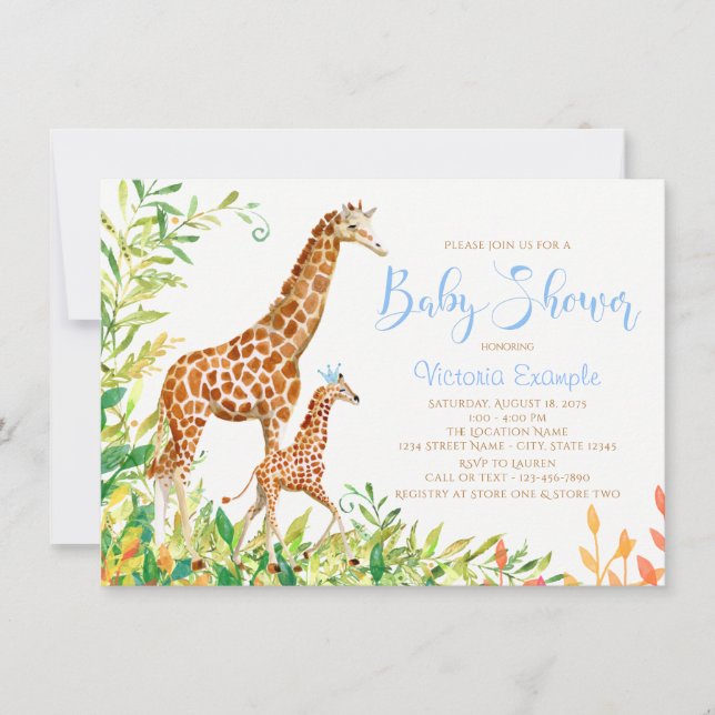 Boy Giraffe Baby Shower Invitations (Front)