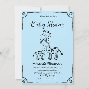 Boy Giraffe Hand Drawn baby shower Invitation