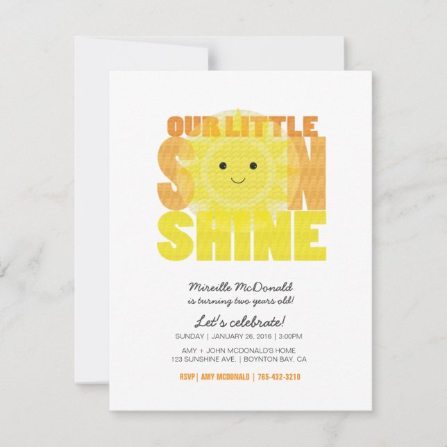 boy girl ANY AGE cute little SUNSHINE BIRTHDAY Invitation (Front)