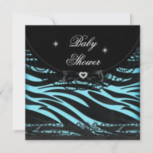 Boy Girl Baby Shower Blue Black Zebra Invitation