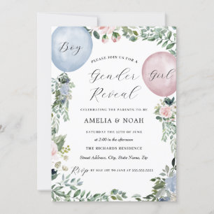 Boy Girl Balloon Gender Reveal Invitation