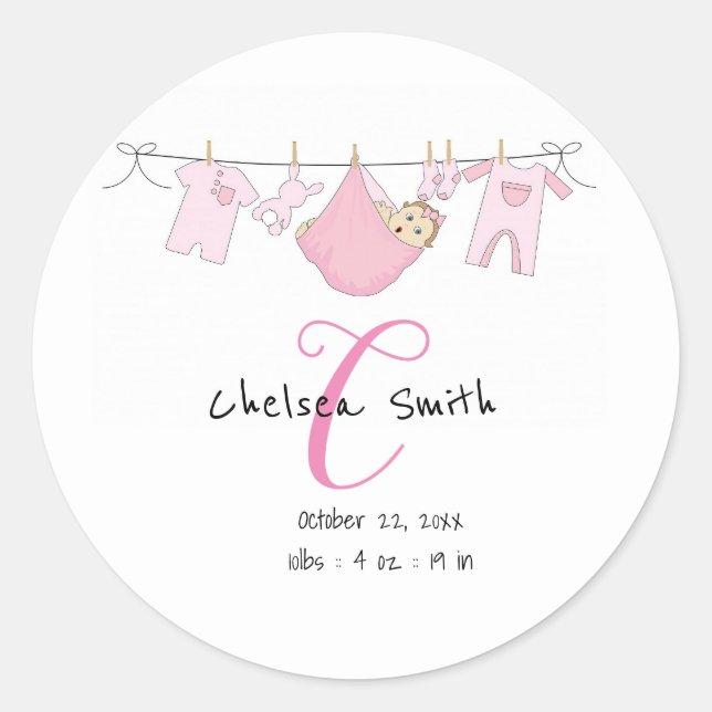 Boy Girl Birth Announcement Sticker Illustration (Front)