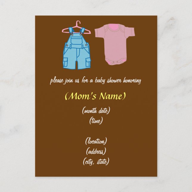 Boy & Girl Clothes-Gender Neutral Baby Shower Invitation Postcard (Front)