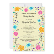 Boy Girl Floral Yellow Cute Baby Shower Invitation