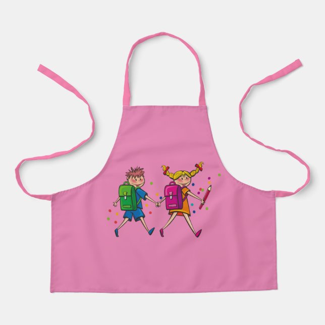boy-girl-hand-in-hand-kids-school apron (Front)