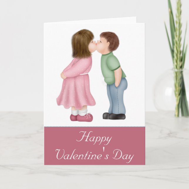 Boy & Girl Kissing Happy Valentine's Day Card (Front)