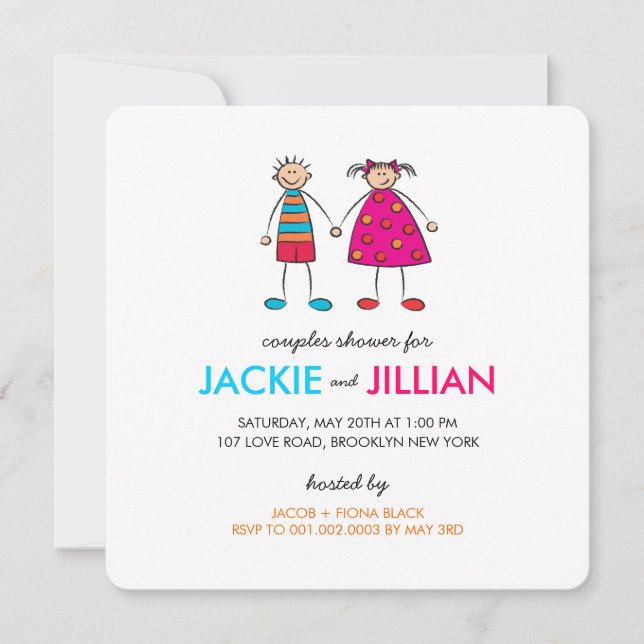 Boy + Girl = Love Couples Shower Custom Invitation (Front)