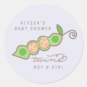 Boy & Girl Peas in a Pod Twins Baby Shower Sticker