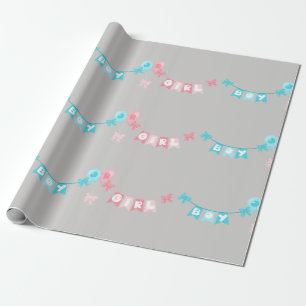 Boy Girl Pink Blue Banner Gender Reveal Party Wrapping Paper