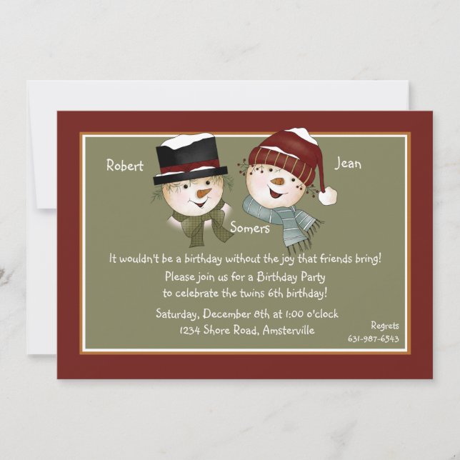 Boy & Girl Snowman - Birthday Party  Invitation (Front)