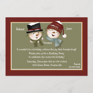 Boy & Girl Snowman - Birthday Party  Invitation