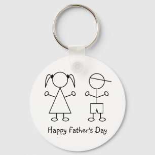 Boy & Girl Stick Figures ~ Happy Father's Day Key Ring