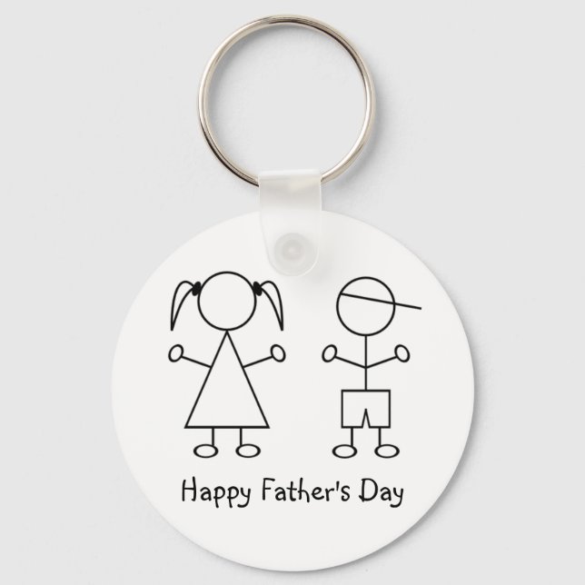 Boy & Girl Stick Figures ~ Happy Father's Day Key Ring (Front)