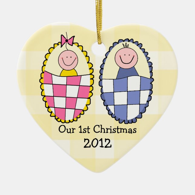 Boy Girl Twins 1st Christmas Ceramic Tree Decoration (Front)