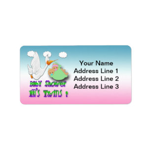 Boy & Girl Twins 2 -Stork Baby Shower Address Labe Label