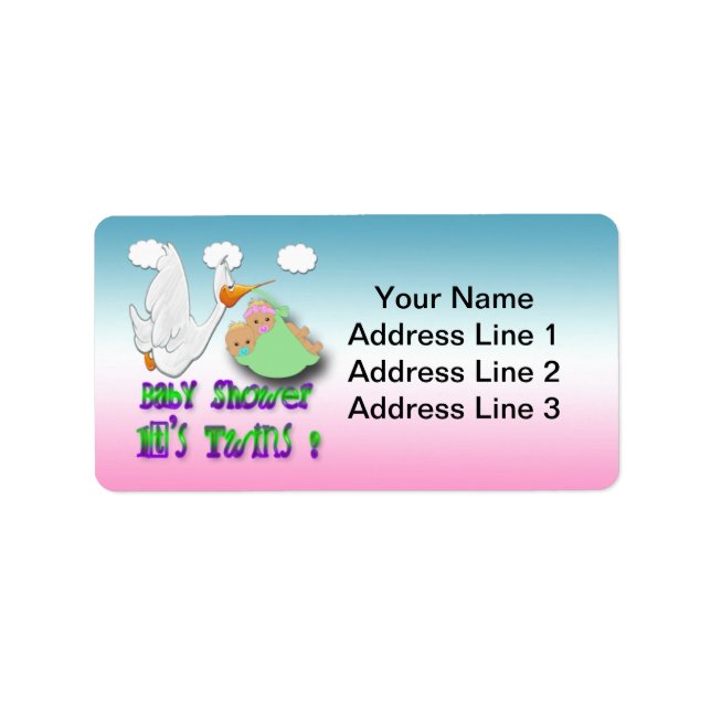 Boy & Girl Twins 2 -Stork Baby Shower Address Labe Label (Front)